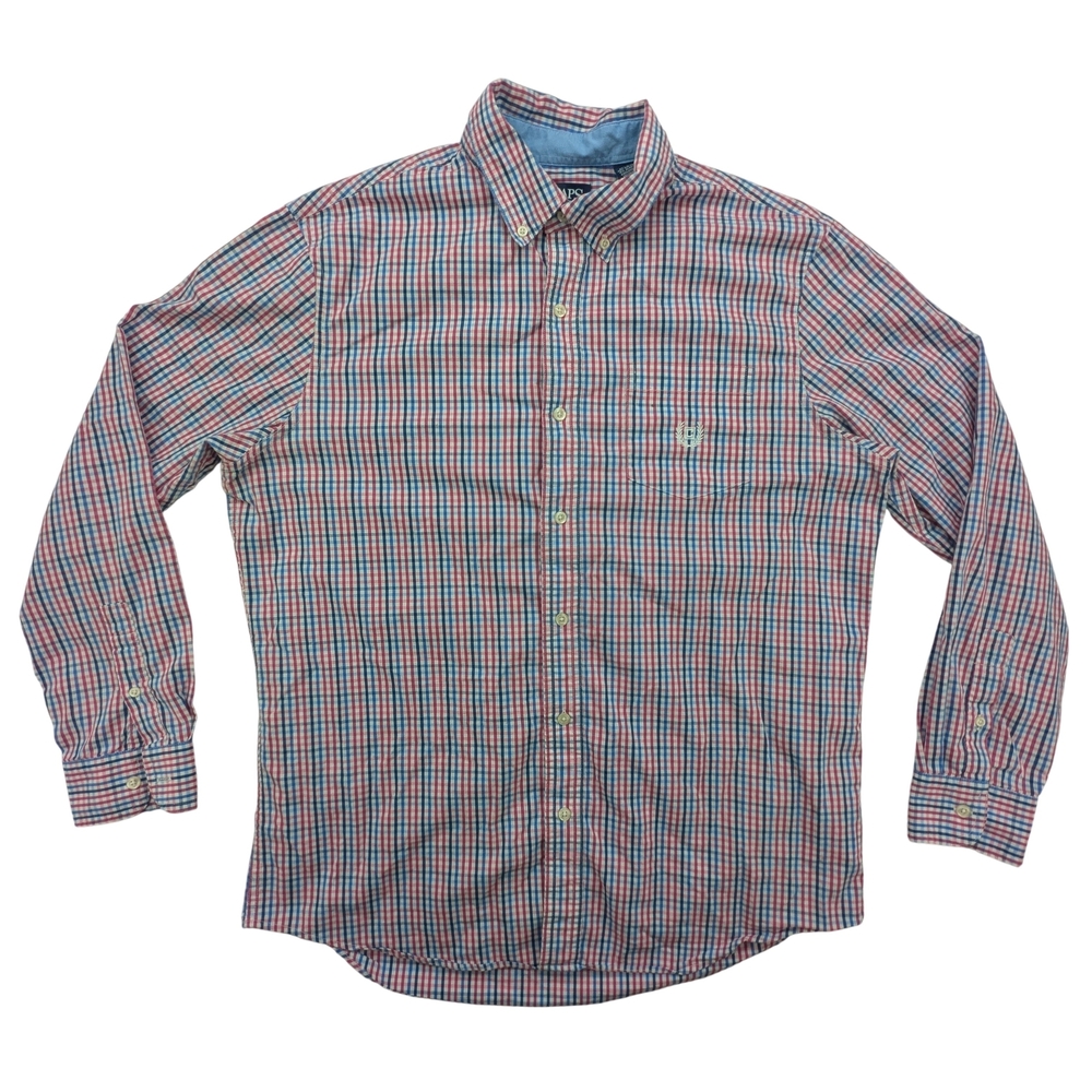 Chaps Shirt Mens Large Stretch Easy Care Button Down Plaid Blue Red Pink Casual
